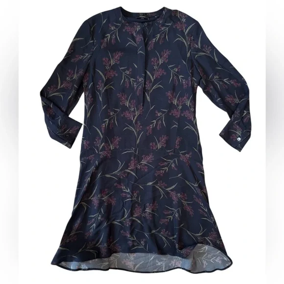 Theory Bellflower Silk Floral Shift Dress Navy Size 2 NWOT - Picture 2 of 8